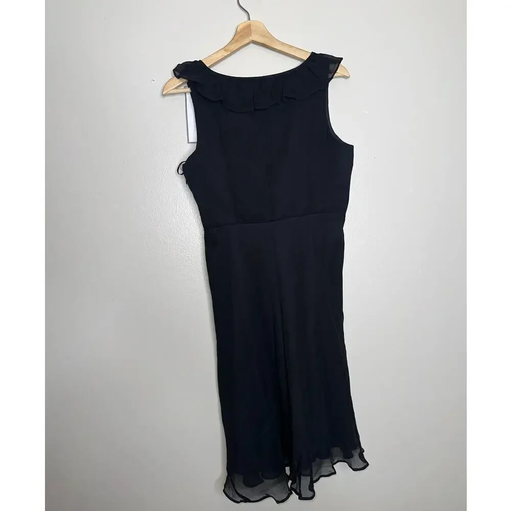 J.Crew 100% Silk Ruffle Wrap V-Neck Black Midi Dress Size 4 NWT